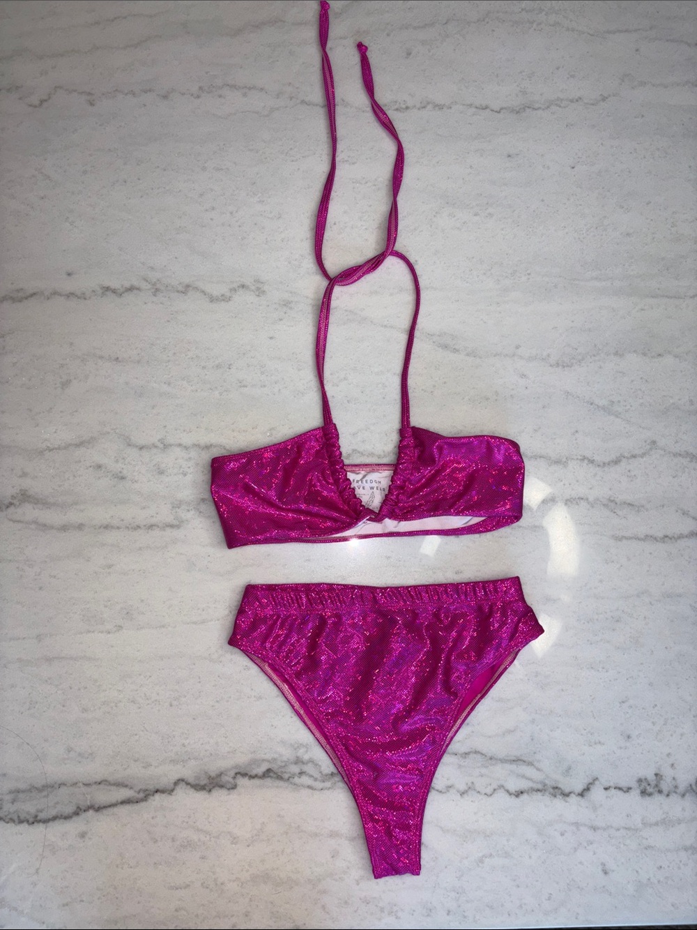 Freedom Ravewear Shimmer Halter Bikini Set Hot Pink SMALL